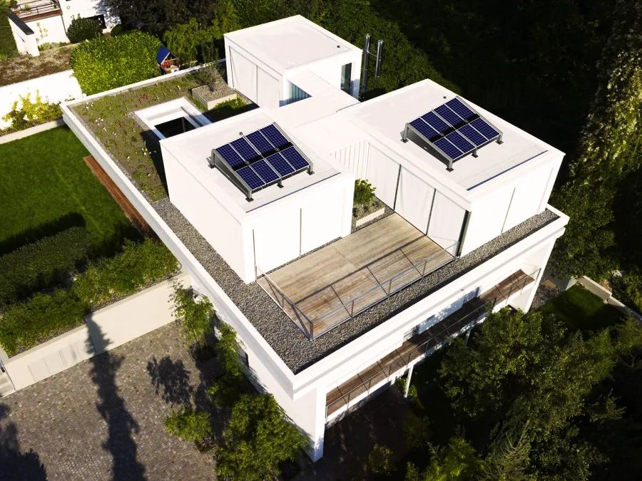 Solar panels on various buildings
